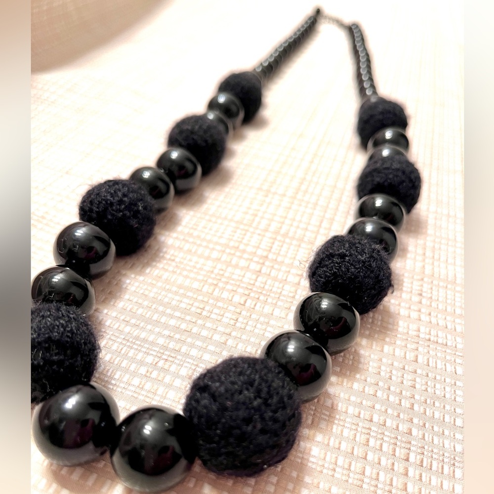 Anthropologie Chunky Crochet and Black Beaded Statement Necklace